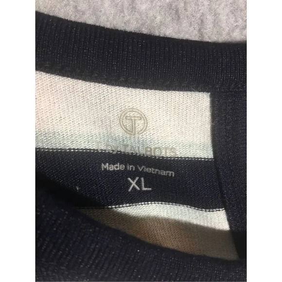 Womens T by Talbots Sweater Navy Blue White Striped Keyhole Back Scoop Neck - Picture 2 of 6